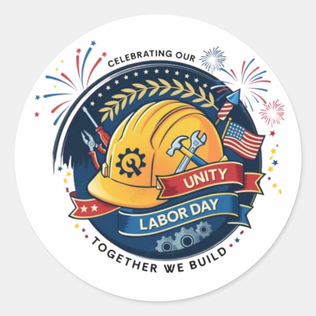 Adesivo Redondo Labor Day Worker Helmet Sticker Construction Tools (Frente)