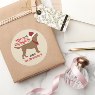 Adesivo Redondo Laboratório de Chocolate Labrador Feliz Natal