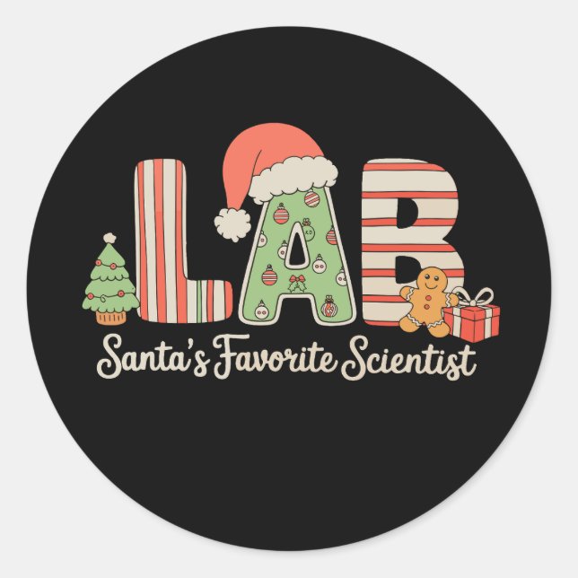 Adesivo Redondo Laboratório de Natal Favorito Santas (Frente)