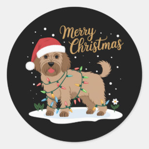 Adesivo Redondo Labradoodle Felry Natal Engraçado Cachorro de Nata