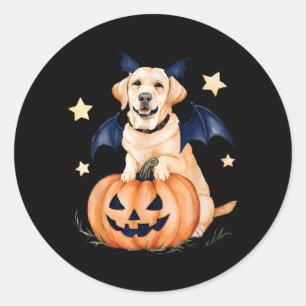 Adesivo Redondo Labrador Abóbora Bruxa Golden Labrador Halloween