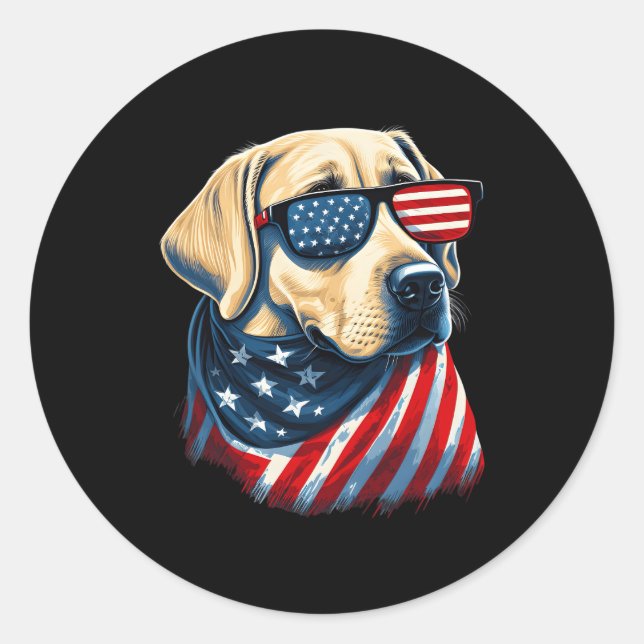 Adesivo Redondo Labrador Amarelo Com Bandeira Americana Patriótica (Frente)