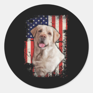 Adesivo Redondo Labrador Amarelo Labs Patriótico Americano Bandeir