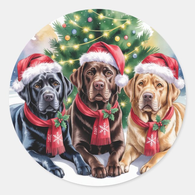 Adesivo Redondo Labrador Christmas Sticker (Frente)