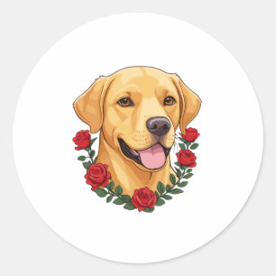 Adesivo Redondo Labrador com Rosas vermelhas