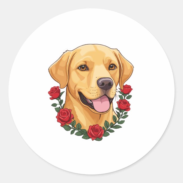 Adesivo Redondo Labrador com Rosas vermelhas (Frente)
