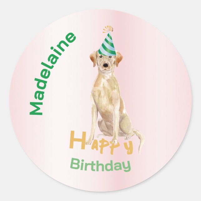 Adesivo Redondo Labrador Dog Happy Birthday (Frente)
