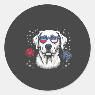 Adesivo Redondo Labrador Patriótico com Óculos de Sol EUA