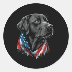 Adesivo Redondo Labrador Patriótico Preto Americano 4 De Julho EUA