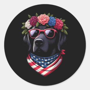 Adesivo Redondo Labrador Patriótico Preto Americano 4 De Julho EUA