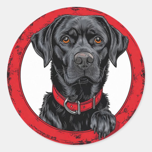 Adesivo Redondo Labrador preto engraçado (Frente)