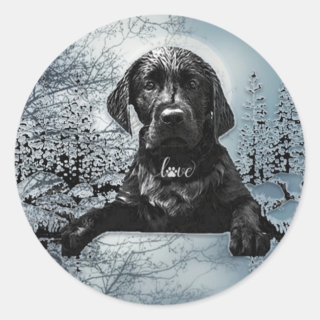 Adesivo Redondo Labrador Preto - Lâmina de Labrador Retriever - Ca (Frente)