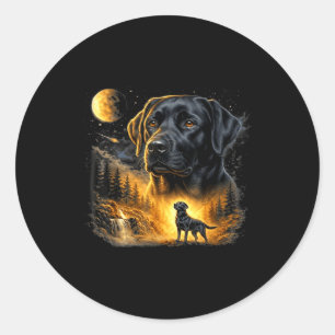 Adesivo Redondo Labrador preto uivando para a lua cachorro vintage