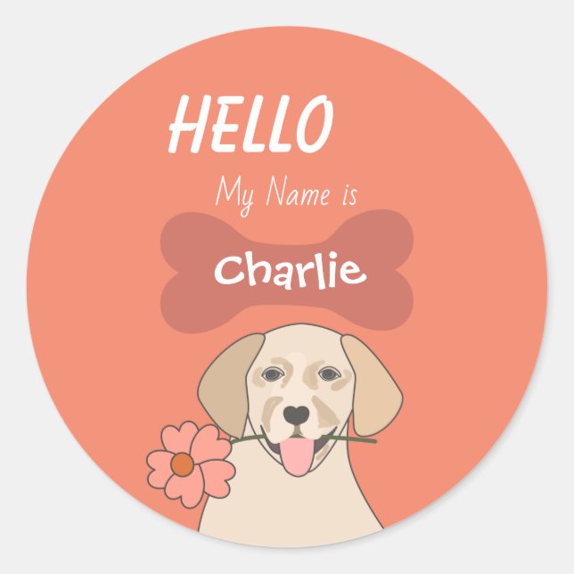Adesivo Redondo Labrador Retriever Cartoon com nome personalizado  (Frente)