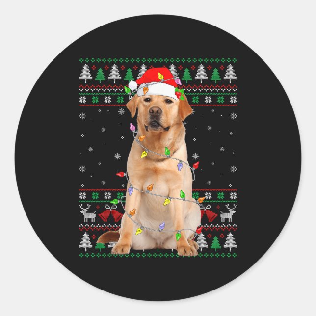 Adesivo Redondo Labrador Retriever Dog Christmas Ugly Sweater Ligh (Frente)