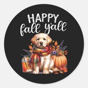 Adesivo Redondo Labrador Retriever Dog Pumpkin Spice Happy Fall Ya