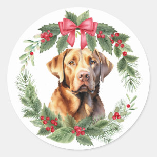 Adesivo Redondo Labrador Retriever Dog Red Arco Holly Wreath