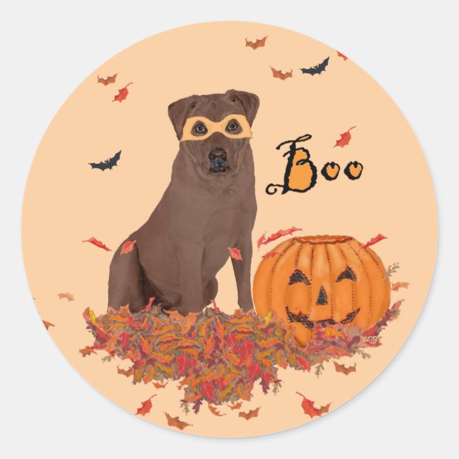 Adesivo Redondo Labrador Retriever Marrom de Halloween (Frente)