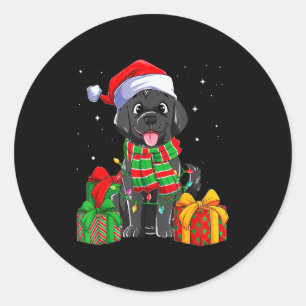 Adesivo Redondo Labrador Retriever Preto Luzes de Natal Xmas Lab