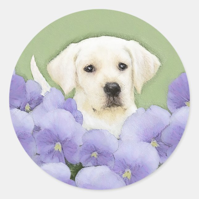 Adesivo Redondo Labrador Retriever Puppy Pintura Original (Frente)