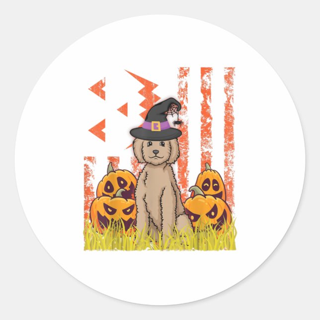 Adesivo Redondo Labradordoodle Dog Witold Dancing Pumpkins Ha (Frente)