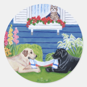 Adesivo Redondo Labradors na pintura do jardim