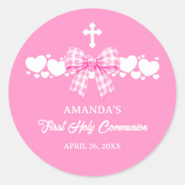 Adesivo Redondo Lace de Ginga Rosa de Menina Primeira Comunhão