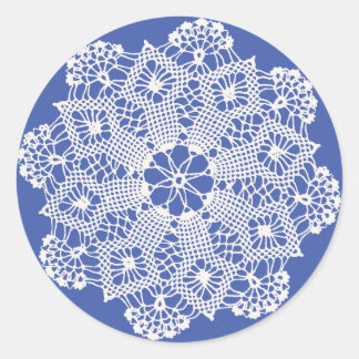 Adesivo Redondo Lace Doily em Azul