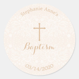 Adesivo Redondo Lace Floral Delicada Rosa-Blush Batismo