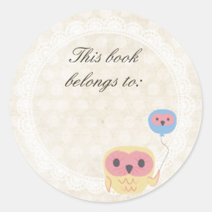 Adesivo Redondo Lace Owl Este Livro Pertence A Name Sticker