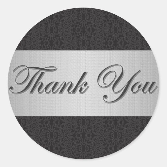 Adesivo Redondo Lace Preto e Prata Agradecemos Seu Vinheta/Selo (Frente)