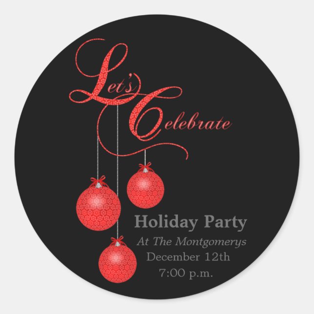 Adesivo Redondo Lace Vermelho do Partido Feriado Elegante (Frente)