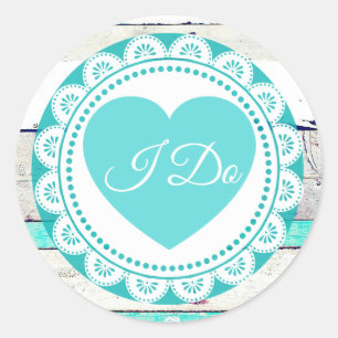 Adesivo Redondo Lacey branco de turquesa eu faço WeddingStickers