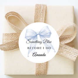 Adesivo Redondo Laço azul Something Bridal Showe