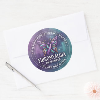 Adesivo Redondo Laço Borboleta de Conscientização da Fibromialgia