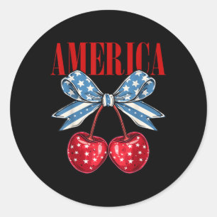 Adesivo Redondo Laço de Cereja Coquete Americana Bandeira Patrióti