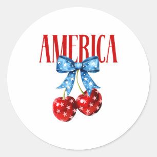 Adesivo Redondo Laço de Cereja Coquete Americana Bandeira Patrióti
