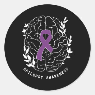 Adesivo Redondo Laço de Conscientização da Epilepsia Roxo Cérebro