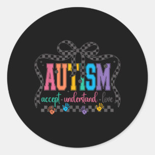 Adesivo Redondo Laço de Coquete Autism Aceitar Entender Amar Autis