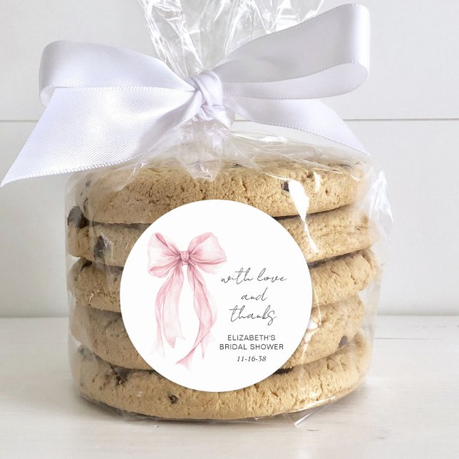 Adesivo Redondo Laço de Coquete Rosa Presente de Chá de Noiva Agra (Criador carregado)