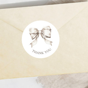 Adesivo Redondo Laço de Fita Branco Vintage Agradecimento Chade de