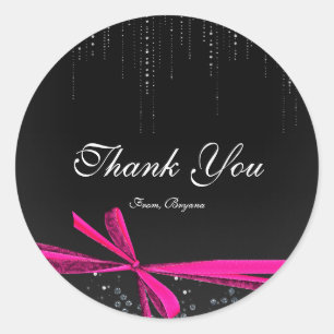 Adesivo Redondo Laço de fita rosa e preto com strass brilhantes au