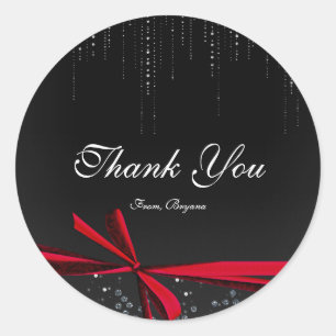 Adesivo Redondo Laço de Fita Vermelha e Preta com Rhinestones Ades