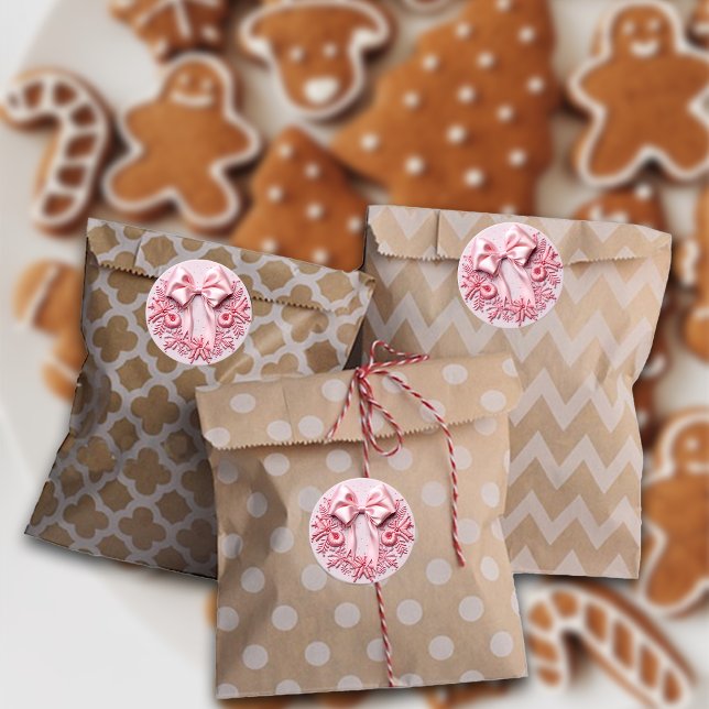 Adesivo Redondo Laço de Natal Rosa Bordado (Criador carregado)