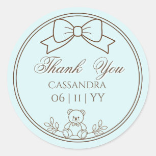 Adesivo Redondo Laço de Urso de Pelúcia Personalizado Azul Turques