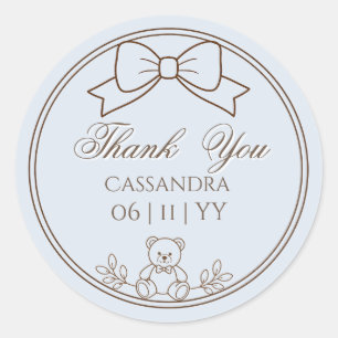 Adesivo Redondo Laço de Urso de Pelúcia Personalizado Cinza Azul