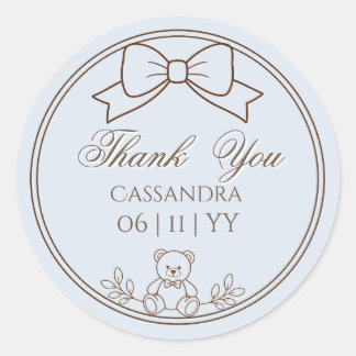 Adesivo Redondo Laço de Urso de Pelúcia Personalizado Cinza Azul