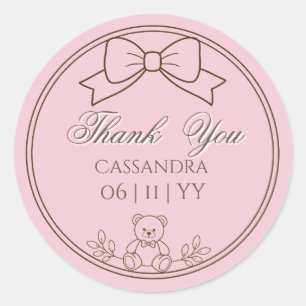 Adesivo Redondo Laço de Urso de Pelúcia Personalizado Rosa