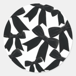Adesivo Redondo Laço de Veludo Preto Festa de Aniversário Elegante