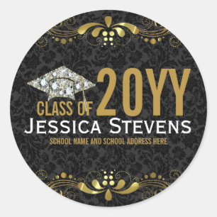 Adesivo Redondo Laço Dourado do falso preto dos damascos & chapé